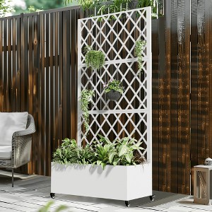 MAYEERTY Planter Box with Trellis Iron White Arch Louvered Classic Style 72x35x16in 3-Piece Set - 1 of 4