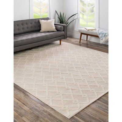 Vanilla Bean Geometric Hand-Knotted Wool Square Rug