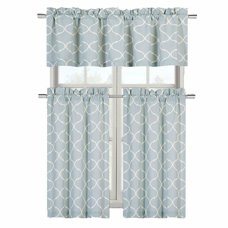 GoodGram Luxurious Turquoise Geometric Shabby 3 Piece Kitchen Curtain Tier & Valance Set - 58 in. W x 18 in. L, 1 of 2