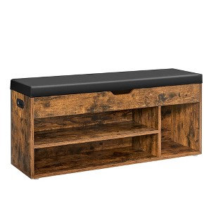 VASAGLE Storage Bench with Cushion, Shoe Bench with Padded Seat, 3 Compartments, Hidden Storage, Shelves,Rustic Brown and Black - 1 of 4