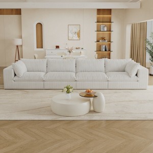 Dewdrop Blue&White Cloud Sofa, Corduroy Fabric Deep Seat Couch with Removable Cushion, No Assembly Needed - 1 of 4