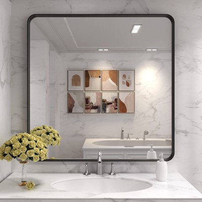 Vynxaria 36x36 Inch Black Aluminum Frame Bathroom Mirror - Stylish & Durable Design