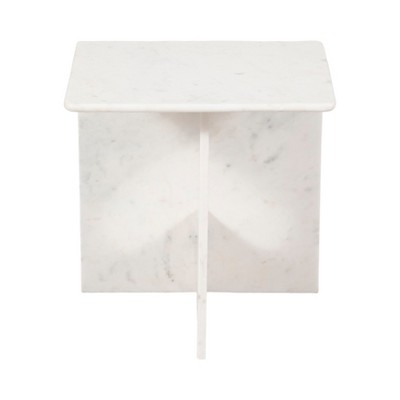 Modern Marble Accent Table - Sleek Stone End Table for Home, Office, Bedroom & Living Room - Glam Minimalist Side Table, Durable & Stylish - 20" White