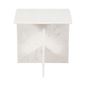 Modern Marble Accent Table - Sleek Stone End Table for Home, Office, Bedroom & Living Room - Glam Minimalist Side Table, Durable & Stylish - 20" White - 1 of 4