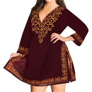 HAPPY BAY Women's Summer Vacation Beachwear Mini Bathing Suit Short Beach Holiday Dress Swimsuit Cover ups Medium-Large Brown Solid - 1 of 4