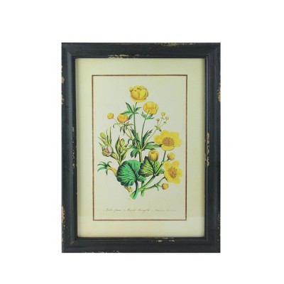 Raz Imports 16" Black and Butter Yellow Marigold Distressed Wood Framed Print Wall Art