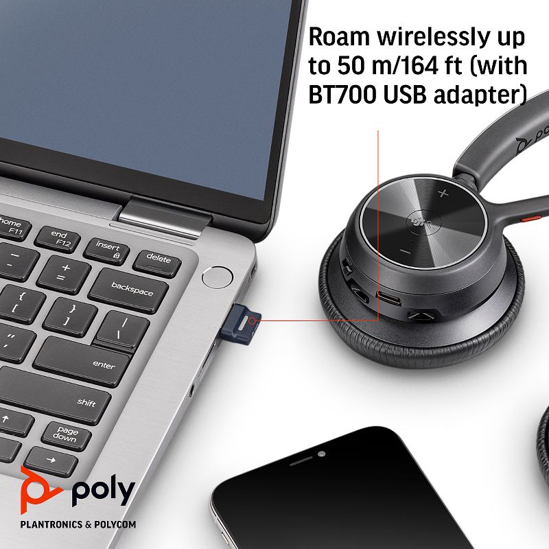 Poly Voyager 4320 UC Wireless Headset + Charge Stand- Headphones w/ Mic - Connect to PC / Mac via USB-A Bluetooth Adapter, Cell Phone via Bluetooth, 3 of 8