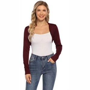 Coolmee Women Long Sleeve Cardigan Jacket Knit Sweaters Cropped Open Front Bolero Shrug - 1 of 4