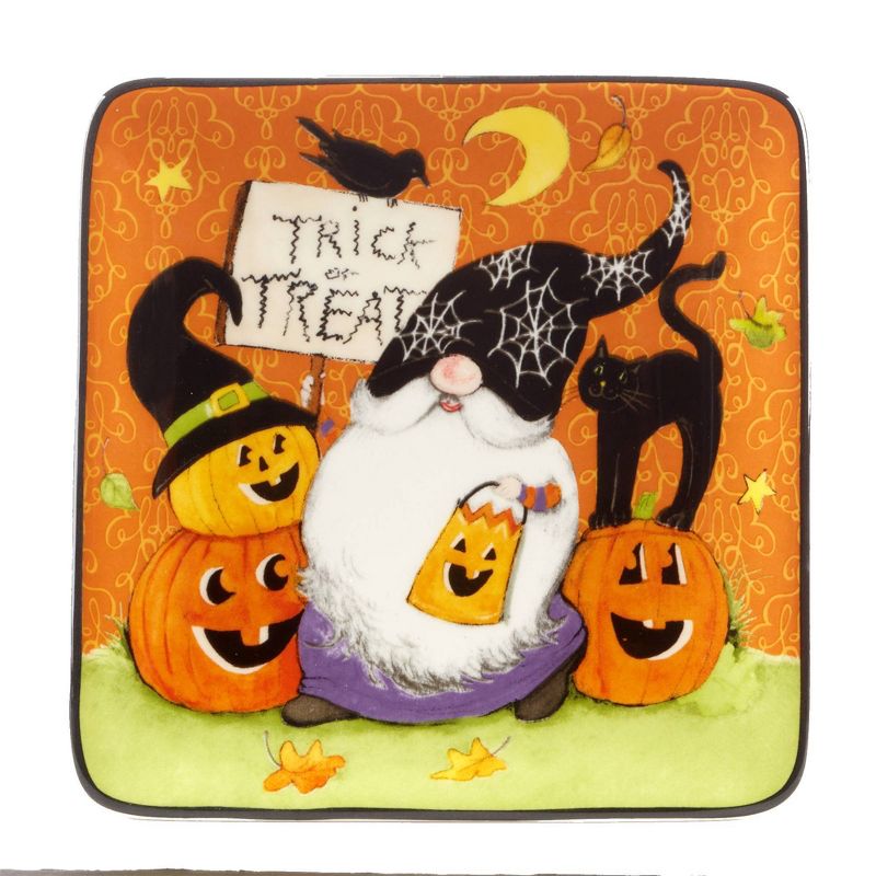 Set of 4 Halloween Gnomes Square Canape Dining Plates - Certified International, 5 of 7