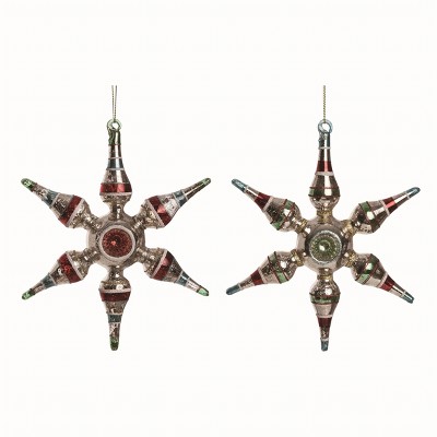 Transpac Glass Red Christmas Retro Star Ornaments Set of 2