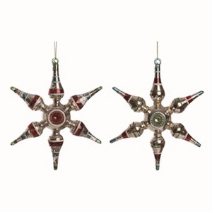 Transpac Glass Red Christmas Retro Star Ornaments Set of 2 - 1 of 2