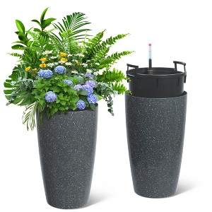 Tall Planter Set of 2, Self Watering Pots Indoor & Outdoor, Large Flower Pot with Water Level Monitor, for Patio, Porch, Living Room, Home Office - 1 of 4
