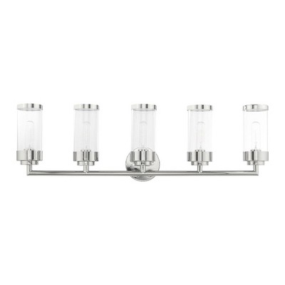 Hillcrest Polished Chrome 5-Light Vanity with Clear Glass Shades