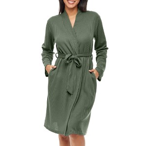 ADR Women's Soft Ribbed Waffle Knit Wrap Robe with Pockets, Lightweight Bathrobe - 1 of 4