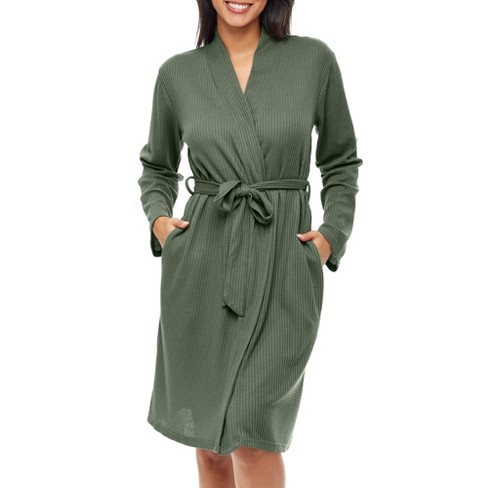 Adr Women's Ribbed Knit Wrap Robe With Pockets, Lightweight