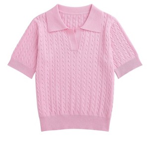 Girls Summer Polo Shirt Short Sleeve Knit School Uniform Blouse V Neck Cable Pullover Sweater Tops 7-10 Years - 1 of 4