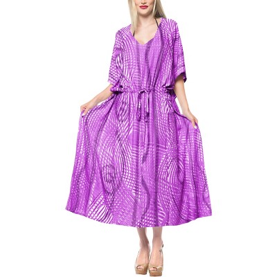 LA LEELA Women's House Daily Routine Evening Wear Vacation Holiday Casual Loungewear Oversize Caftan Maxi Boho Nightwear 2X-3X Purple, Tie Dye Design
