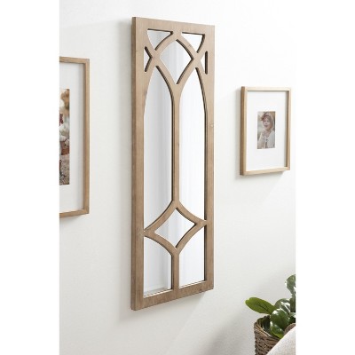 Natural Wood Cathedral-Style Rectangular Wall Mirror