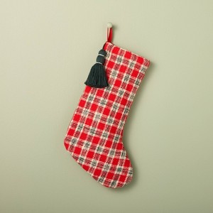 21" Vintage Plaid Woven Stocking Red - Hearth & Hand™ with Magnolia - 1 of 3