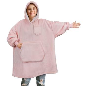 PAVILIA Wearable Blanket Sweatshirt Kids Boy Girl, Warm Cozy Giant Hoodie, Fleece Faux Shearling Oversized Sweater, Big Pocket