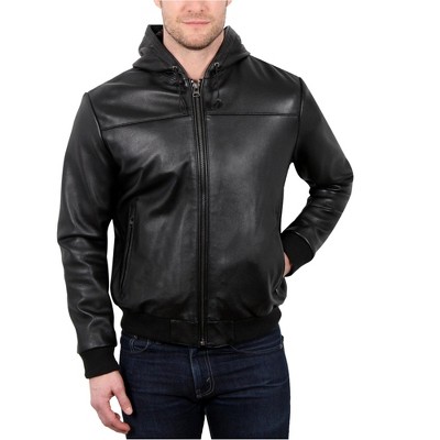 William Rast Mens Leather Hoodie Jacket