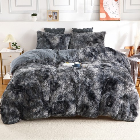 Shaggy Fluffy Faux Fur Duvet Cover high quality Set Button Closure Velvety Bedding Set Comfo