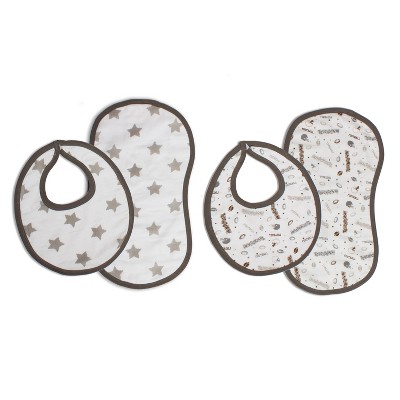 Bacati - Football Brown/Gray Muslin 4 pc set of Bibs & Burp Cloths Set