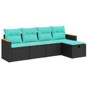 vidaXL 5-Piece Patio Sofa Set - Black Poly Rattan with Cushions, Garden Furniture for Backyard, Terrace, Porch, or Outdoor Lounge - 1 of 4