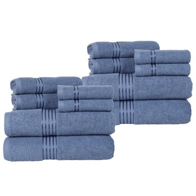 Noble House Ultra Soft 100% Cotton Extra Heavy & Absorbent Hotel Feel 12pc  Bath Towel Set Bathroom 4 Bath Towels 4 Hand Towels 4 Washcloths - Blue