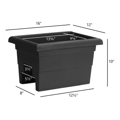 Black Matte Plastic Outdoor Rail Planter, 16-inch