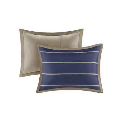 Navy and Khaki Twin Microfiber Striped Comforter Set
