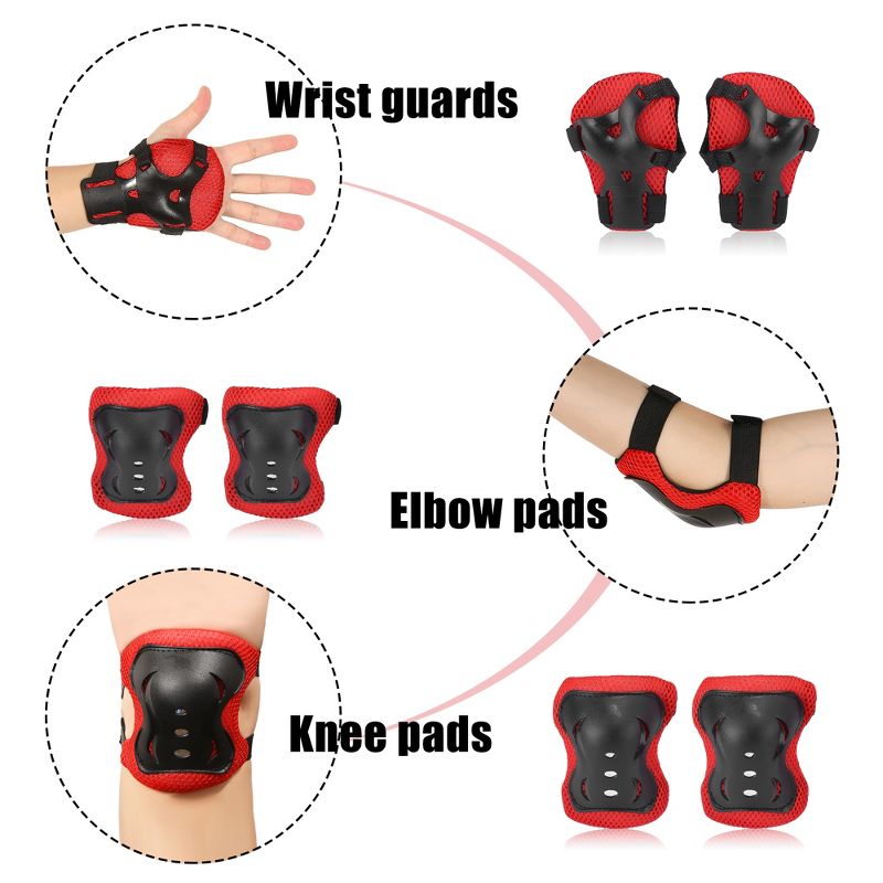Unique Bargains Skating Bike Skateboard Sports Protective Palm Wrist Elbow Knee Support Brace Set Protective Pads Red Black 5.9" x 4.3", 3 of 9