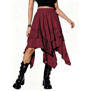 Women's Gothic Punk Mini Skirt with Lace Trim Asymmetrical Hem Midi Skirt for Daily Wear Costume Party - 1 of 4