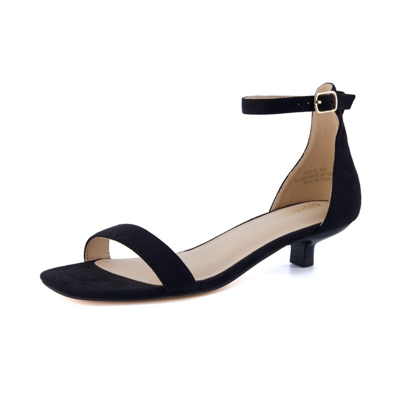 CUSHIONAIRE Solo Women’s Kitten Heel Dress Sandal – 1 Band Ankle Strap Heel with Cushioned Footbed & Faux Suede Upper, Black 6