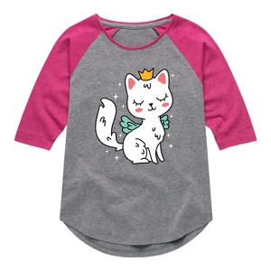 Girls' - Instant Message - Princess Kitty Shirt Tail Raglan Graphic T-shirt - 1 of 4