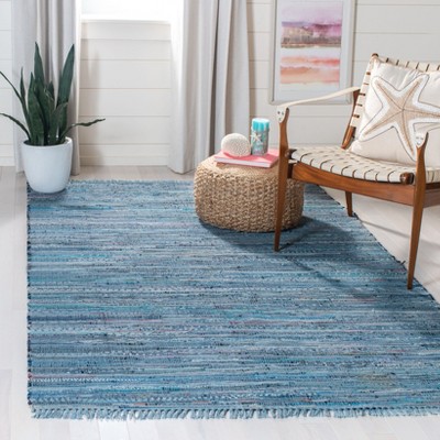 Handmade Blue Striped Cotton Flat Woven Area Rug