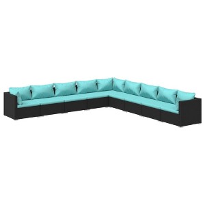 vidaXL 9-Piece Patio Lounge Set in Black Poly Rattan with Cushions- Outdoor/Garden Modular Sofa Set - 1 of 4