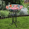 Teamson Home 17.8" Round Floral Fusion Glass Birdbath & Stand: Freestanding Design, 20.94" Height, Easy Assembly - 4 of 4