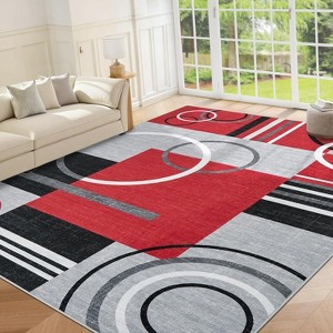 Geometric Abstract Washable Rug - Non-Slip Ultra-Thin Modern Carpet for Living Room, Bedroom, Dining Room - Stain Resistant - 1 of 4