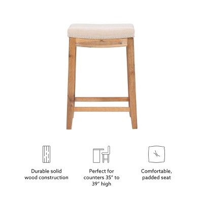 Claridge Beige Wood Backless Saddle Counter Stool