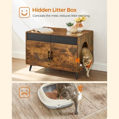 Rustic Brown Particleboard Cat Litter Box Enclosure with High Legs