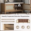 Whisen Boho Entryway Storage Bench, Wooden Shoe Bench, Cushioned Bench with Double Doors - 3 of 4