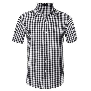 Lars Amadeus Men's Short Sleeves Button Down Plaid Tartan Shirt