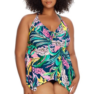 Plus Size Waikiki Shirred Underwire Tankini Top Swimsuit