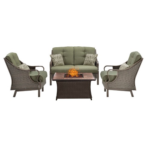 Venture 4pc All Weather Wicker Patio Chat Set W Fire Pit Hanover