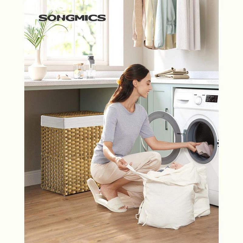 SONGMICS Laundry Hamper with Lid Clothes Hamper with 2 Removable Liner Bags & 6 Mesh Bags, 2 of 8