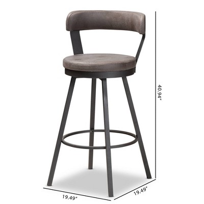 Arcene Antique Gray Faux Leather Swivel Barstools with Metal Frame, Set of 2