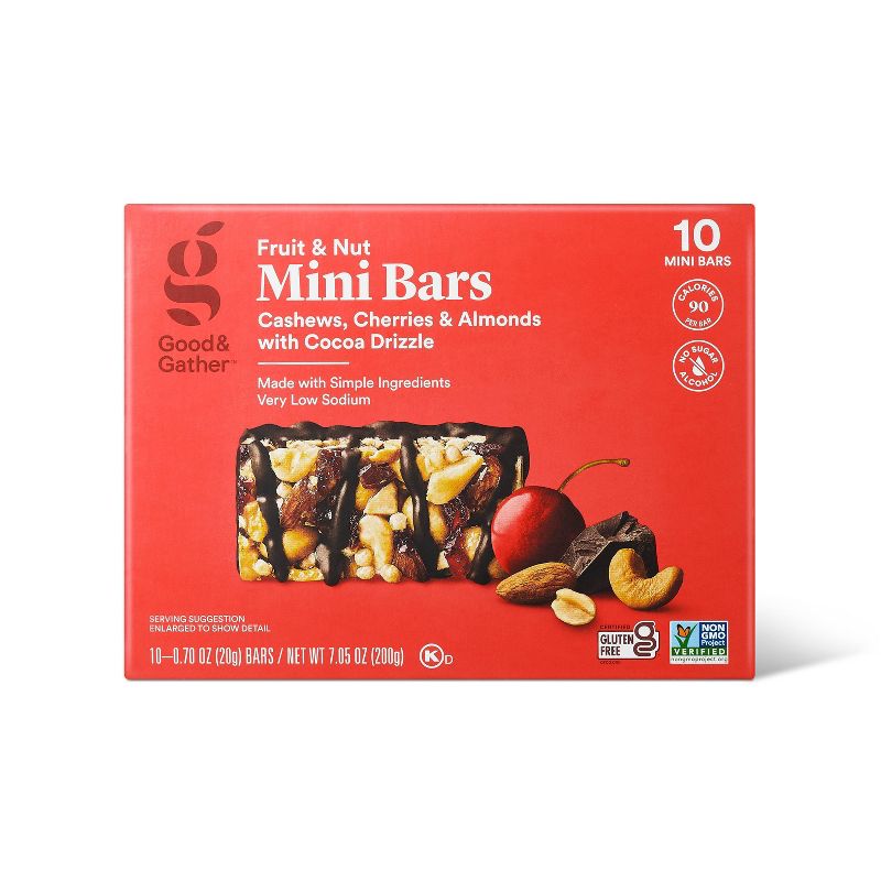 Cashews, Cherry and Almonds with Cocoa Drizzle Mini Fruit &#38; Nut Bars - 7.05oz/10ct - Good &#38; Gather&#8482;, 1 of 8