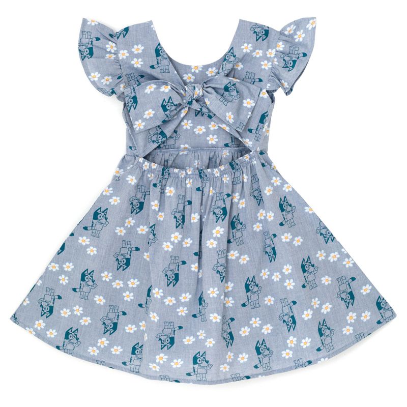 Bluey Floral Girls Chambray Skater Dress Little Kid to Big, 2 of 6