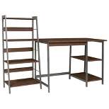 Wood and Metal Desk with Ladder Shelf Brown/Gray - Benzara